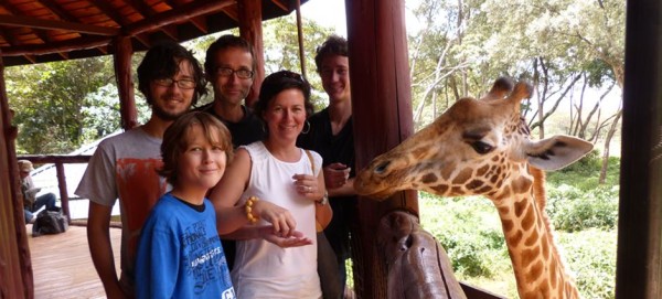 Family in Nairobi at Giraffe Center